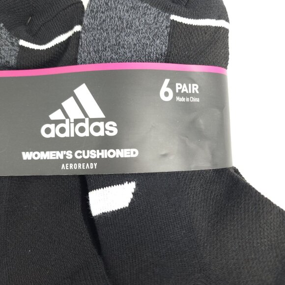 Adidas Womens Cushioned Low-Cut Socks 6 Pair Aeroready Size 5-10 Black Gray - Picture 4 of 7